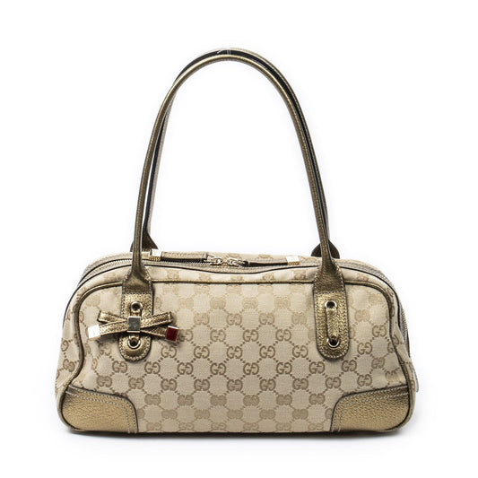 Gucci Princi Boston Beige Gold GG Canvas Messenger Bag