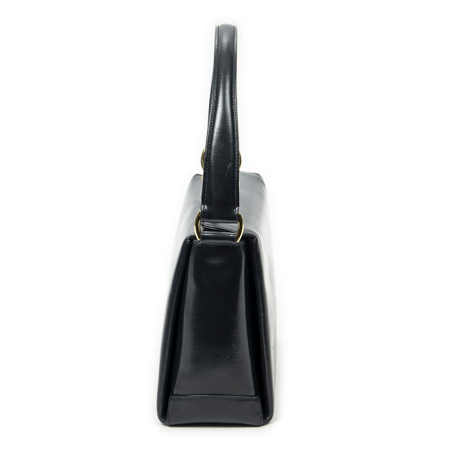 Gucci Vintage Turnlock Top Handle Navy Smooth Scarf Skin Leather — view 3