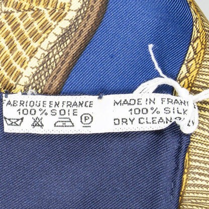 Hermes Scarf Navy Green 100% Gold Twill Silk — view 5