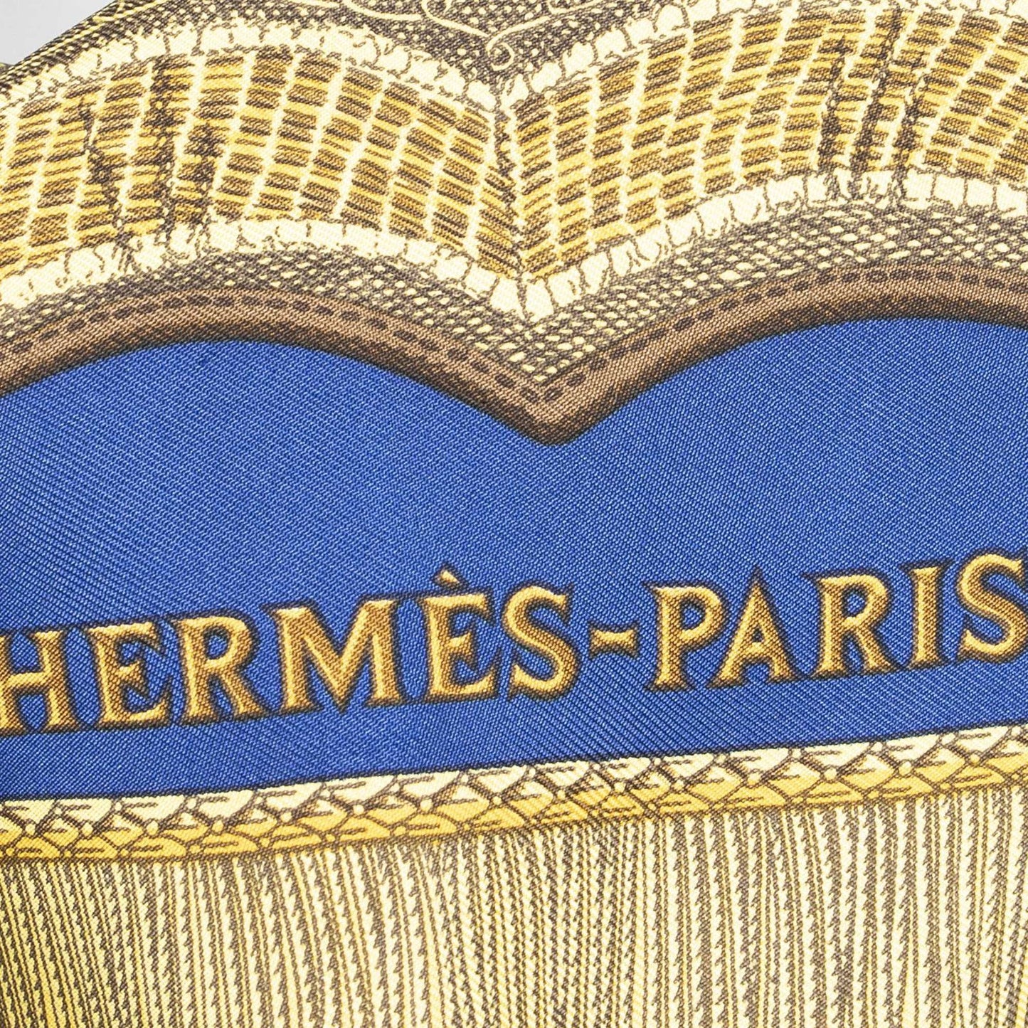 Hermes Scarf Navy Green 100% Gold Twill Silk — view 4