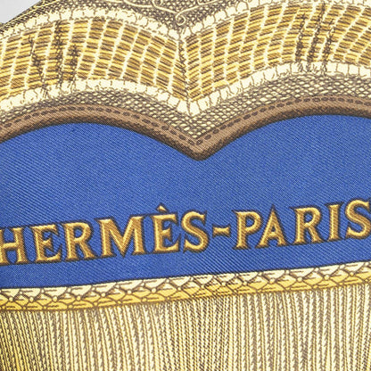 Hermes Scarf Navy Green 100% Gold Twill Silk — view 4