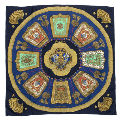 Hermes Scarf Navy Green 100% Gold Twill Silk — view 2