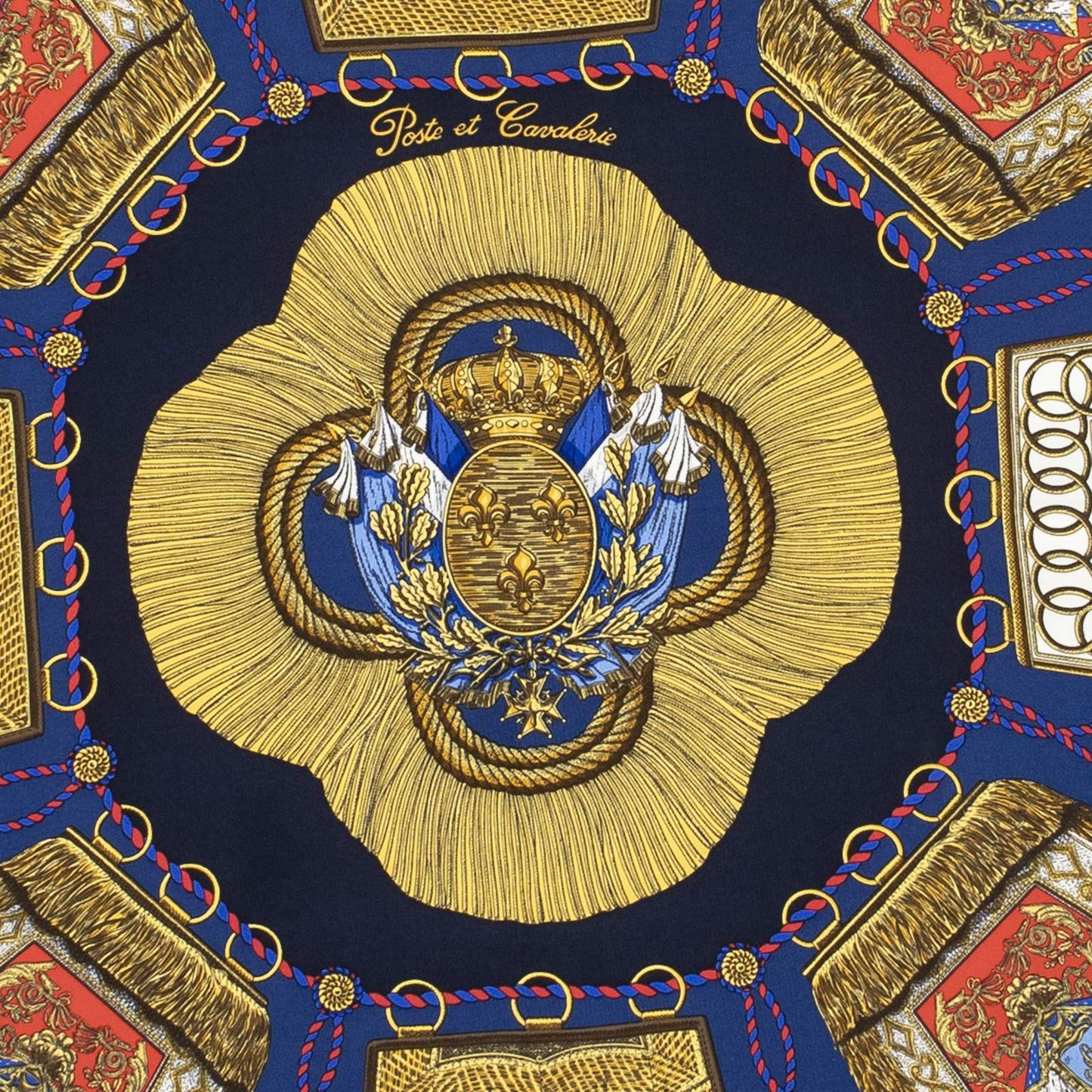 Hermes Scarf Navy Green 100% Gold Twill Silk — view 3