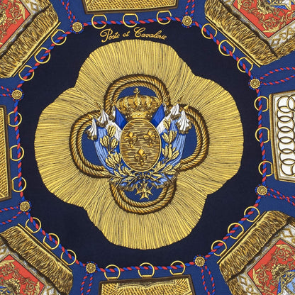 Hermes Scarf Navy Green 100% Gold Twill Silk — view 3