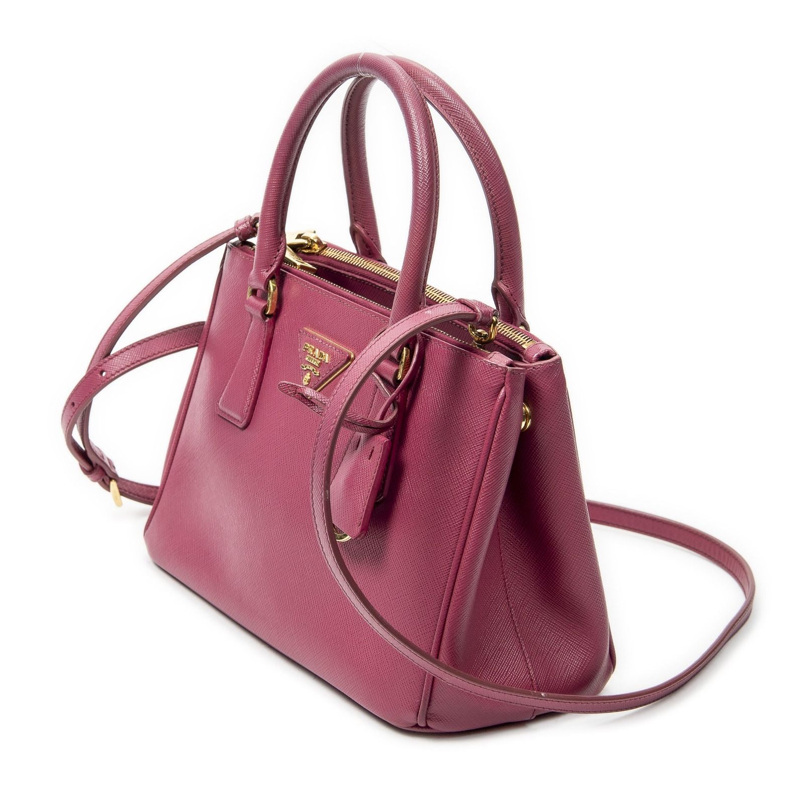 Prada Large Double Zip Galleria Tote Fuchsia Pink Saffiano Leather — view 2