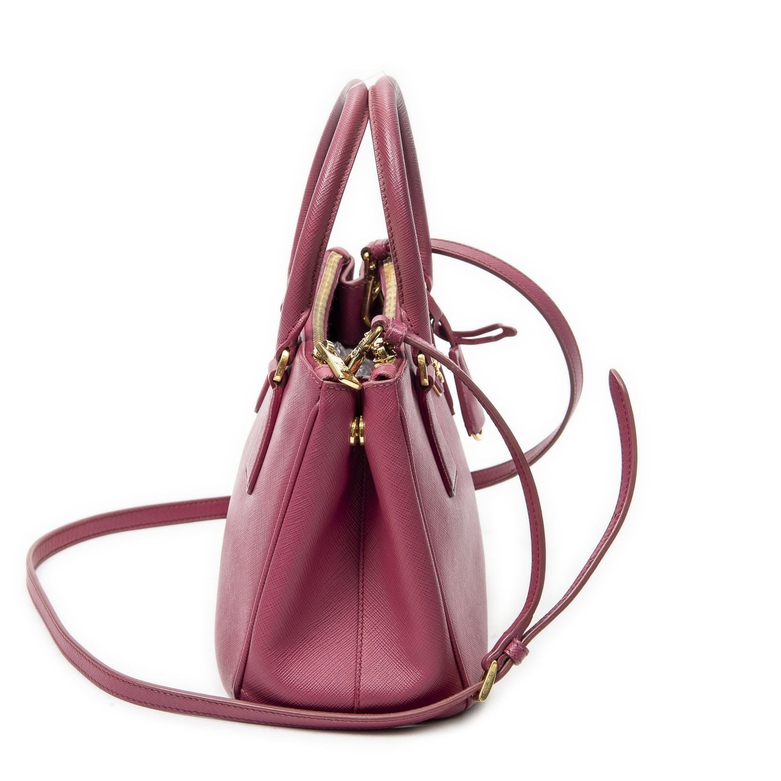 Prada Large Double Zip Galleria Tote Fuchsia Pink Saffiano Leather — view 4
