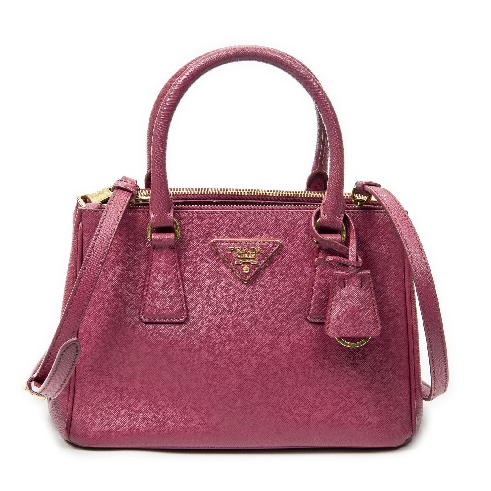 Prada Large Double Zip Galleria Tote Fuchsia Pink Saffiano Leather