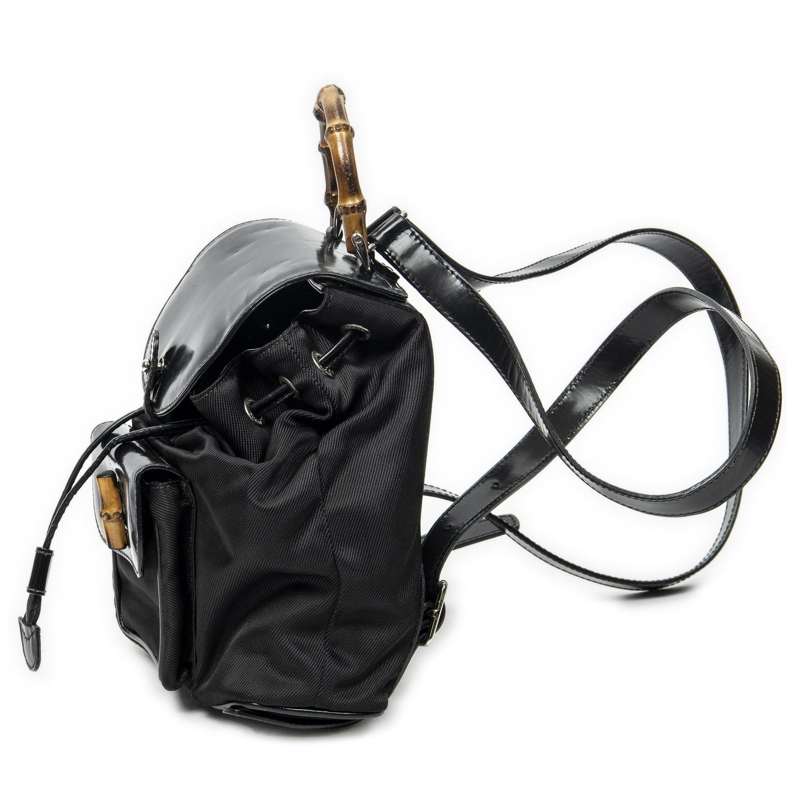 Gucci Mini Bamboo Backpack Sac Black Nylon Canvas — view 3
