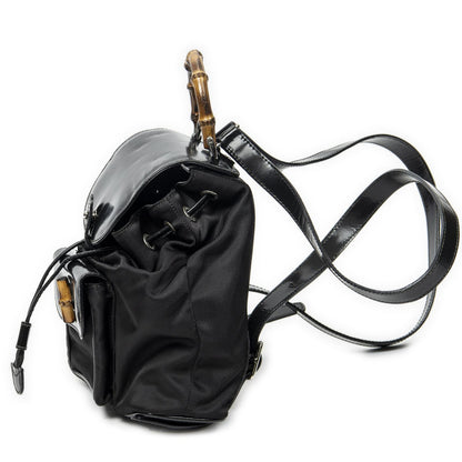Gucci Mini Bamboo Backpack Sac Black Nylon Canvas — view 3