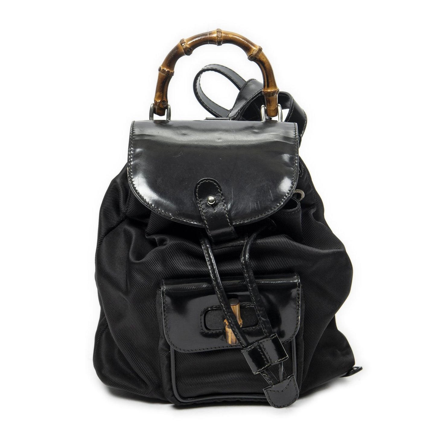 Gucci Mini Bamboo Backpack Sac Black Nylon Canvas