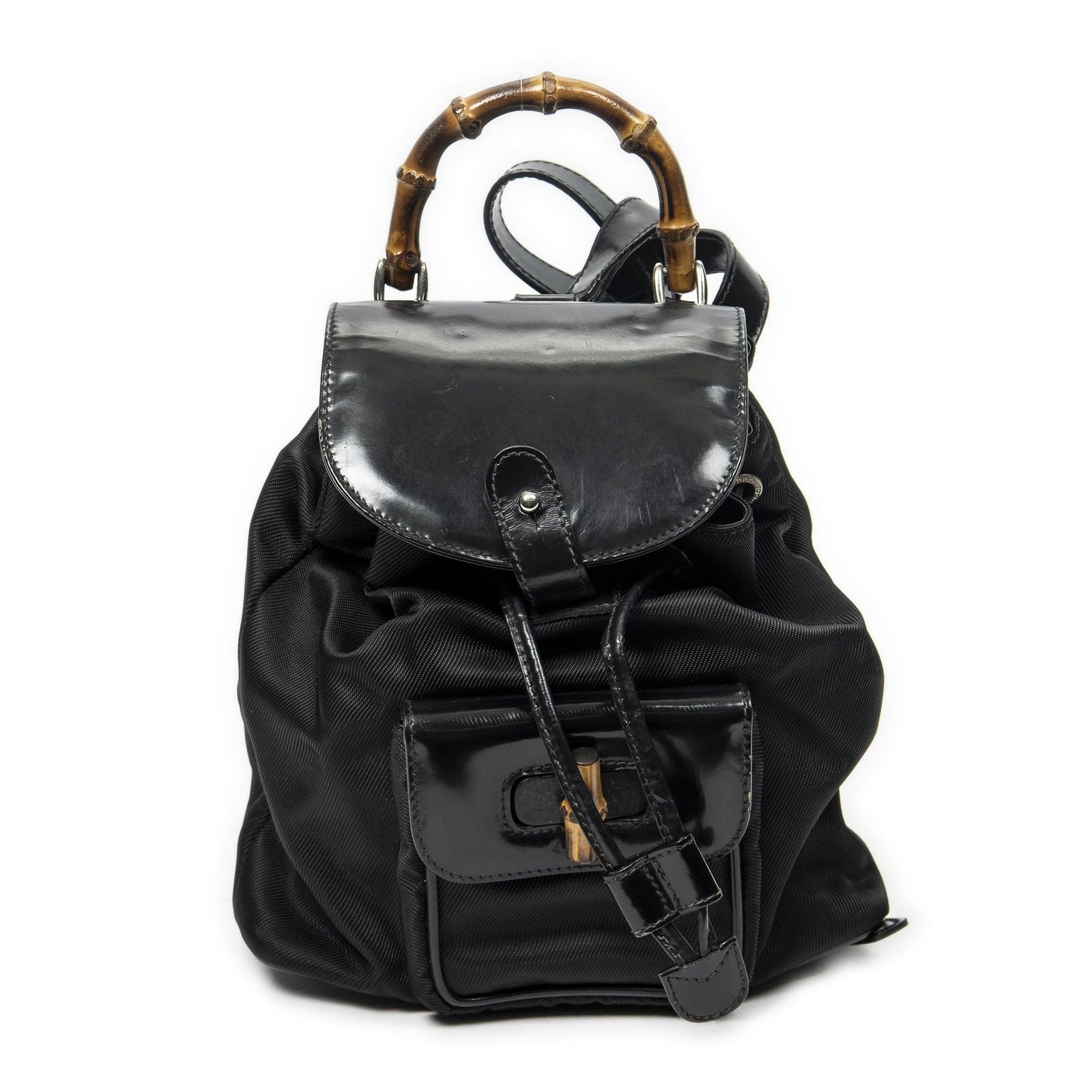 Gucci Mini Bamboo Backpack Sac Black Nylon Canvas