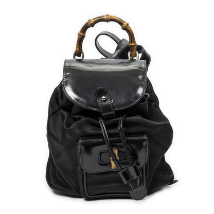 Gucci Mini Bamboo Backpack Sac Black Nylon Canvas