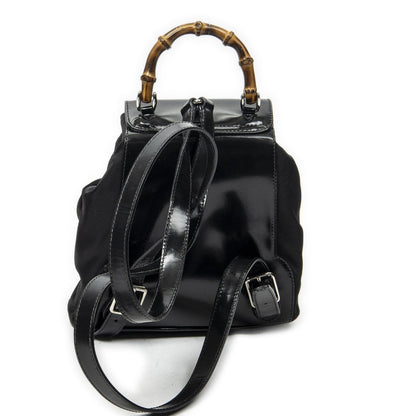 Gucci Mini Bamboo Backpack Sac Black Nylon Canvas — view 5