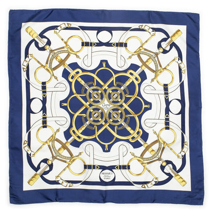 Hermes Scarf Navy Ivory Gold Silk — view 2