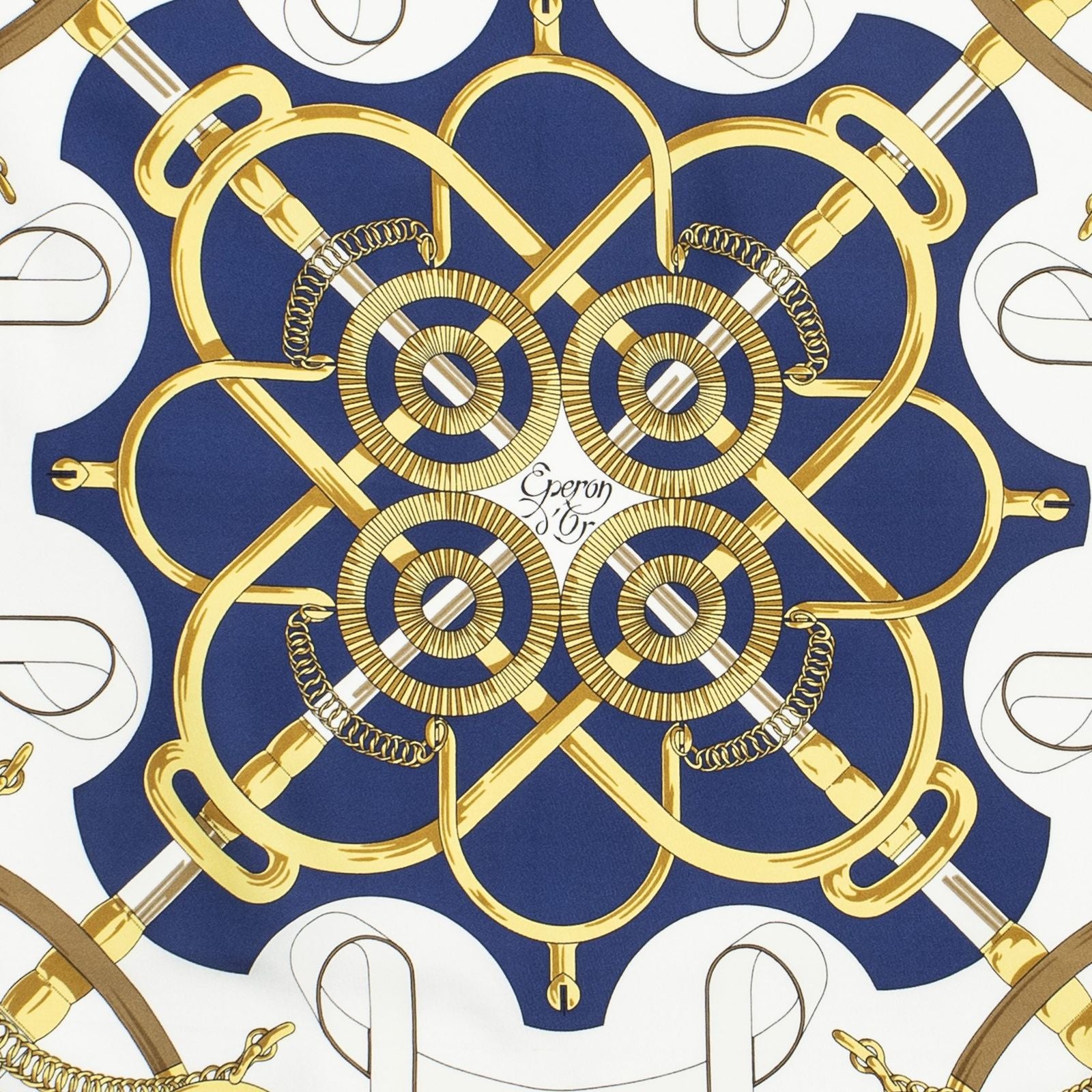 Hermes Scarf Navy Ivory Gold Silk — view 3