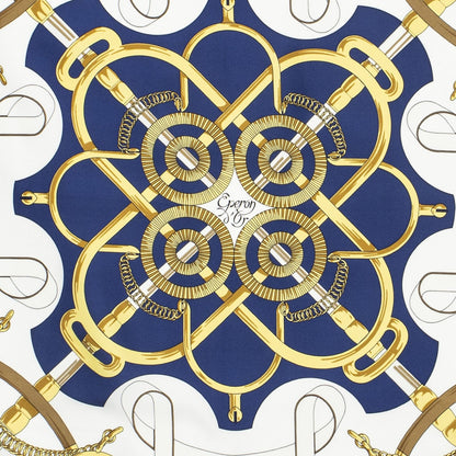 Hermes Scarf Navy Ivory Gold Silk — view 3
