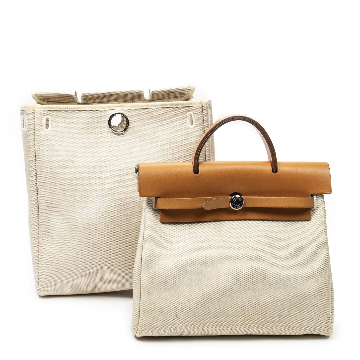 Hermes Herbag a Dos Tan Beige Toile Ash Handbag
