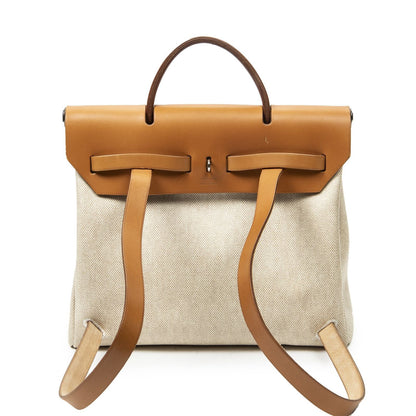 Hermes Herbag a Dos Tan Beige Toile Ash Handbag — view 5