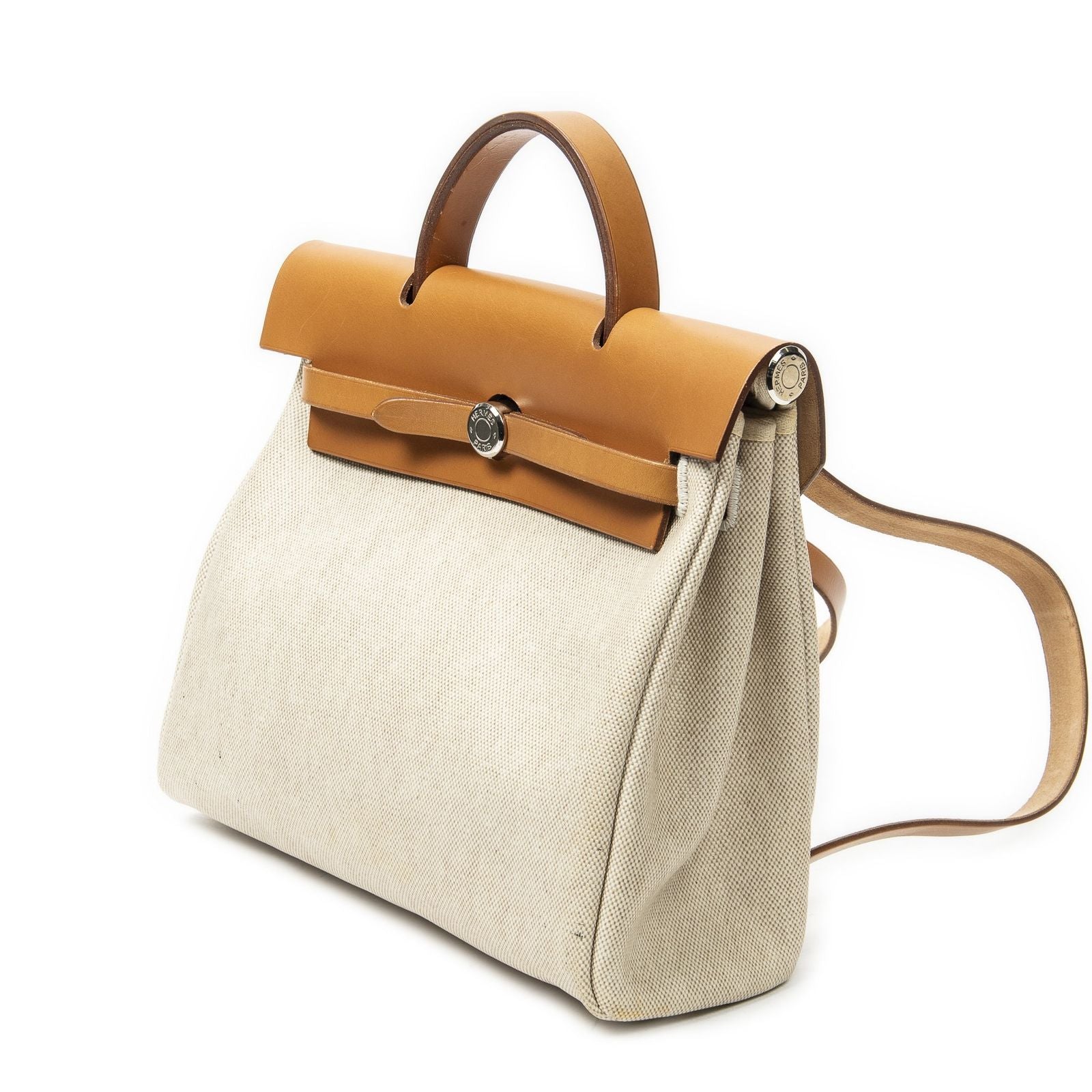 Hermes Herbag a Dos Tan Beige Toile Ash Handbag — view 2