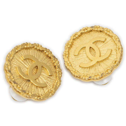 Chanel CC Logo Round Clip Type Earrings Gold Plated