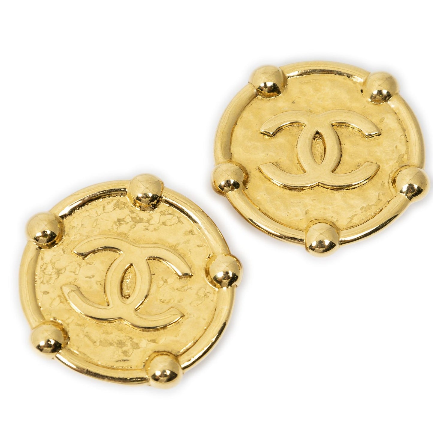 Chanel CC Logo Round Clip Type Earrings Gold Plated