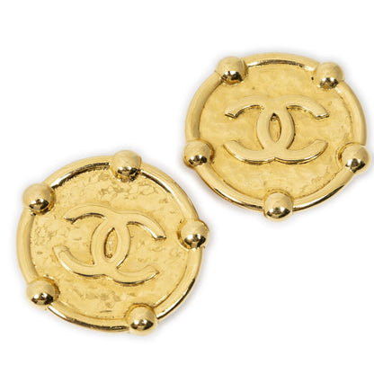 Chanel CC Logo Round Clip Type Earrings Gold Plated