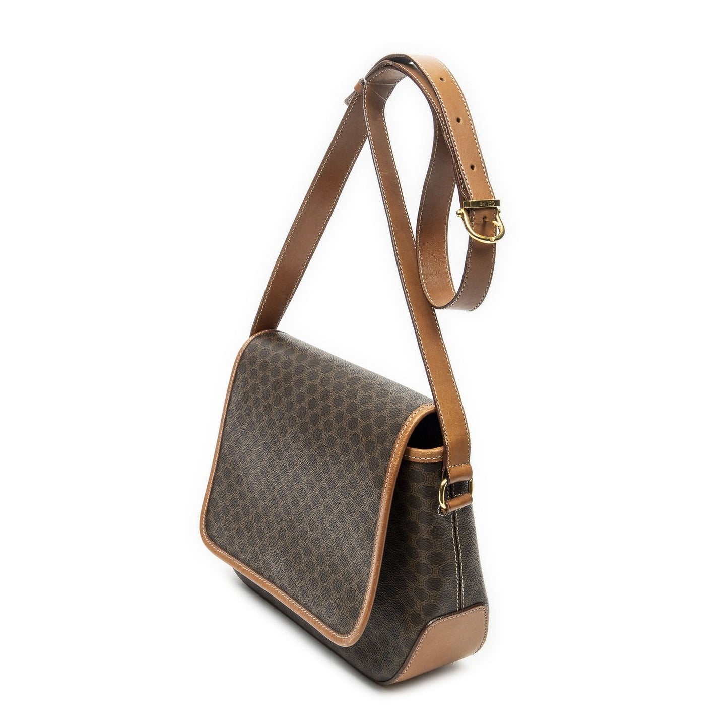 Celine Vintage Flap Messenger Brown Macadam Canvas — view 2
