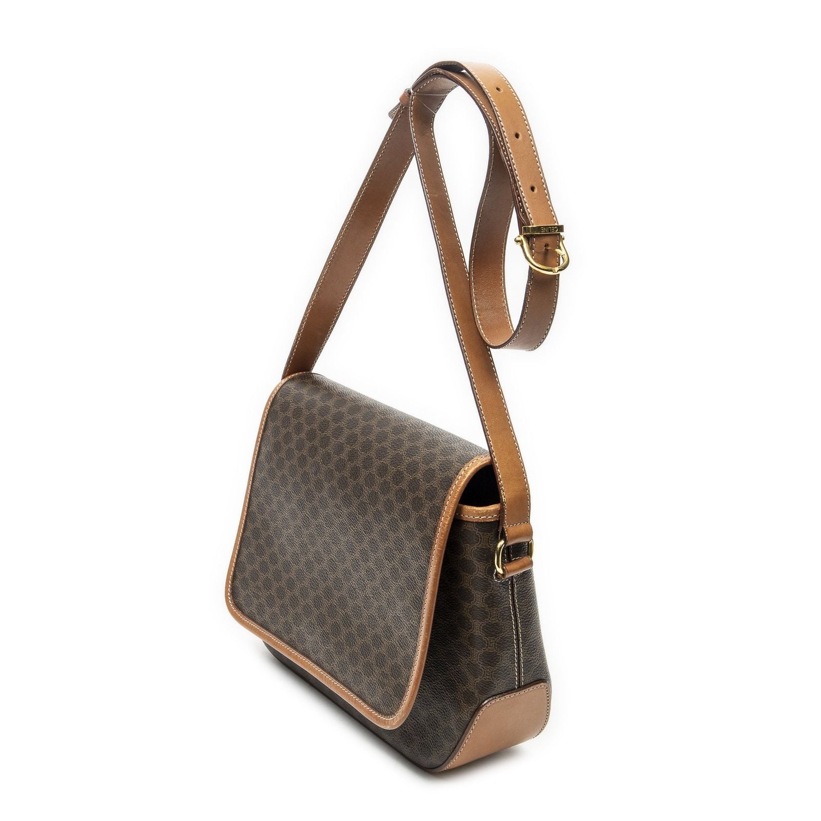 Celine Vintage Flap Messenger Brown Macadam Canvas — view 2