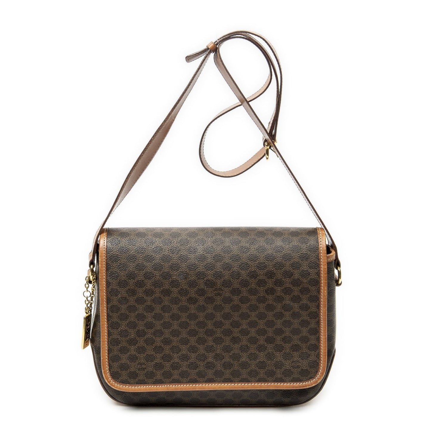 Celine Vintage Flap Messenger Brown Macadam Canvas