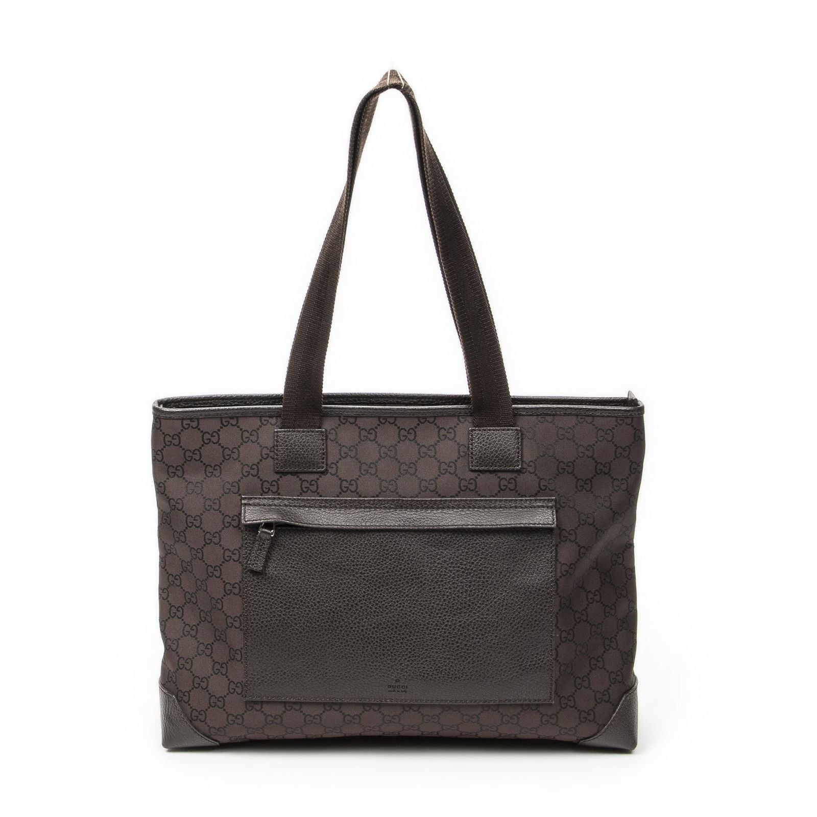 Gucci Front Pocket Tote Dark Brown GG Nylon Canvas