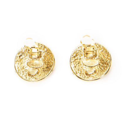 Chanel CC Logo Round Clip Type Earrings Gold Plated — view 3
