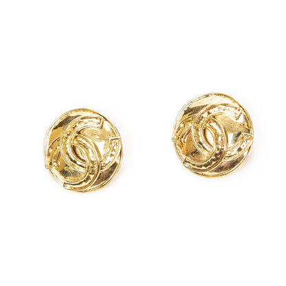 Chanel CC Logo Round Clip Type Earrings Gold Plated