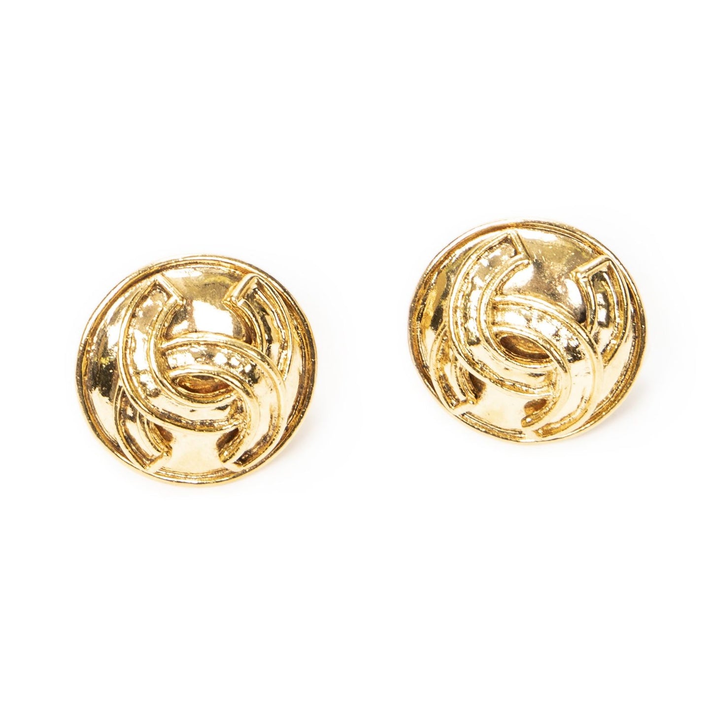 Chanel CC Logo Round Clip Type Earrings Gold Plated