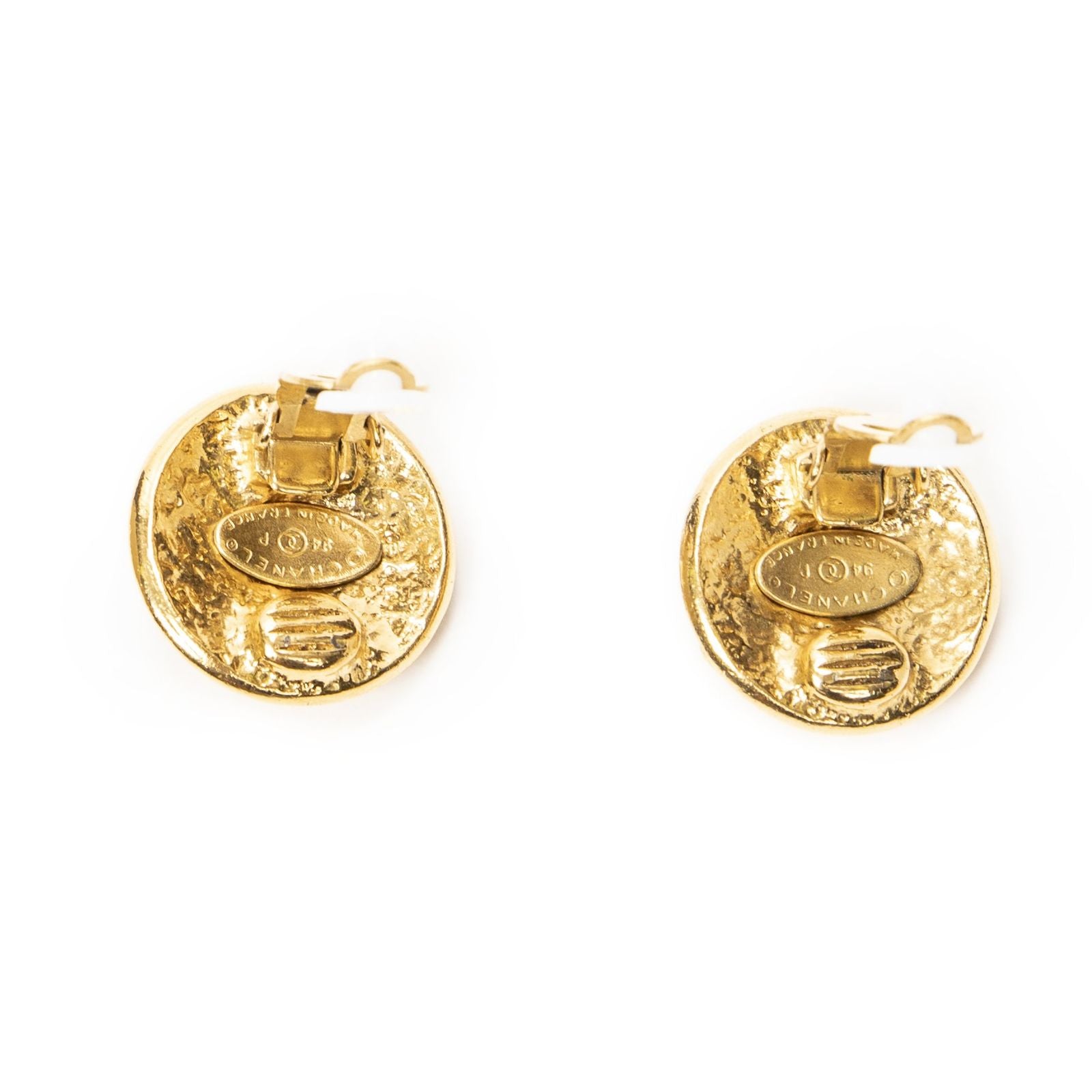 Chanel CC Logo Round Clip Type Earrings Gold Plated — view 3