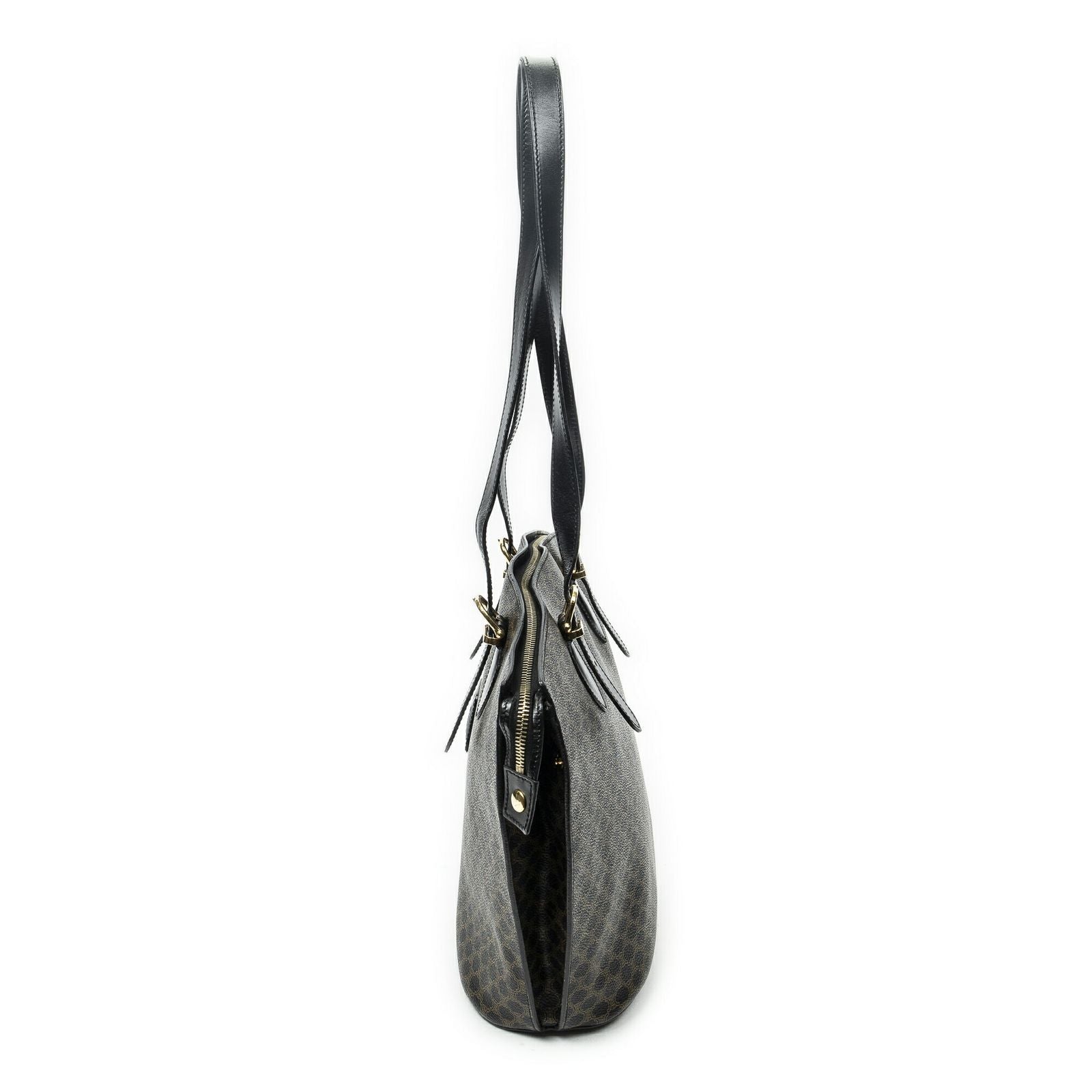 Celine Vintage Shoulder Zip Tote Black Brown Macadam Canvas — view 3