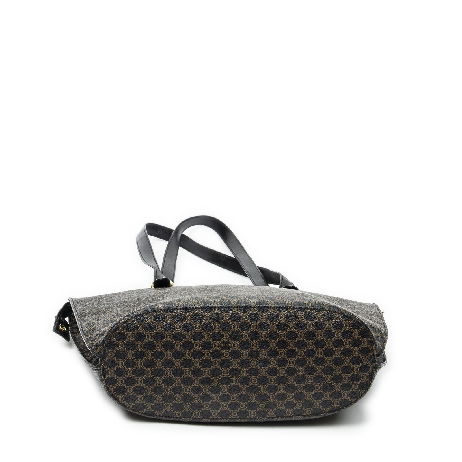 Celine Vintage Shoulder Zip Tote Black Brown Macadam Canvas — view 6