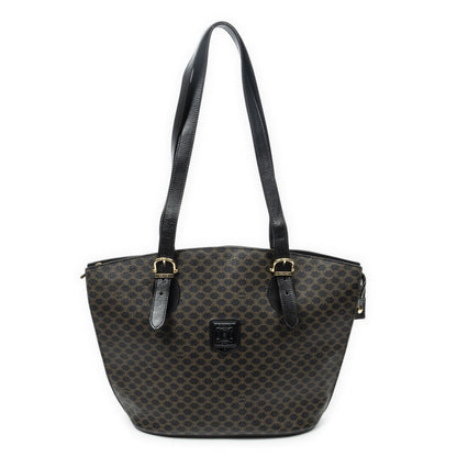 Celine Vintage Shoulder Zip Tote Black Brown Macadam Canvas
