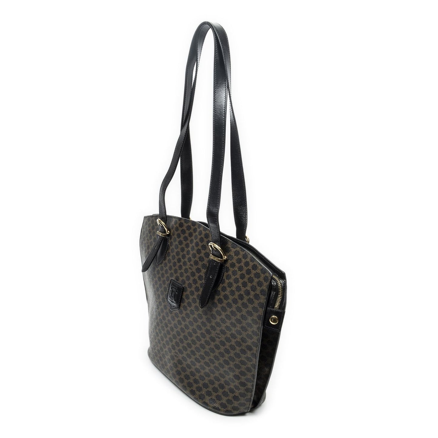 Celine Vintage Shoulder Zip Tote Black Brown Macadam Canvas — view 2