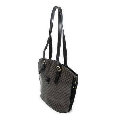 Celine Vintage Shoulder Zip Tote Black Brown Macadam Canvas — view 2