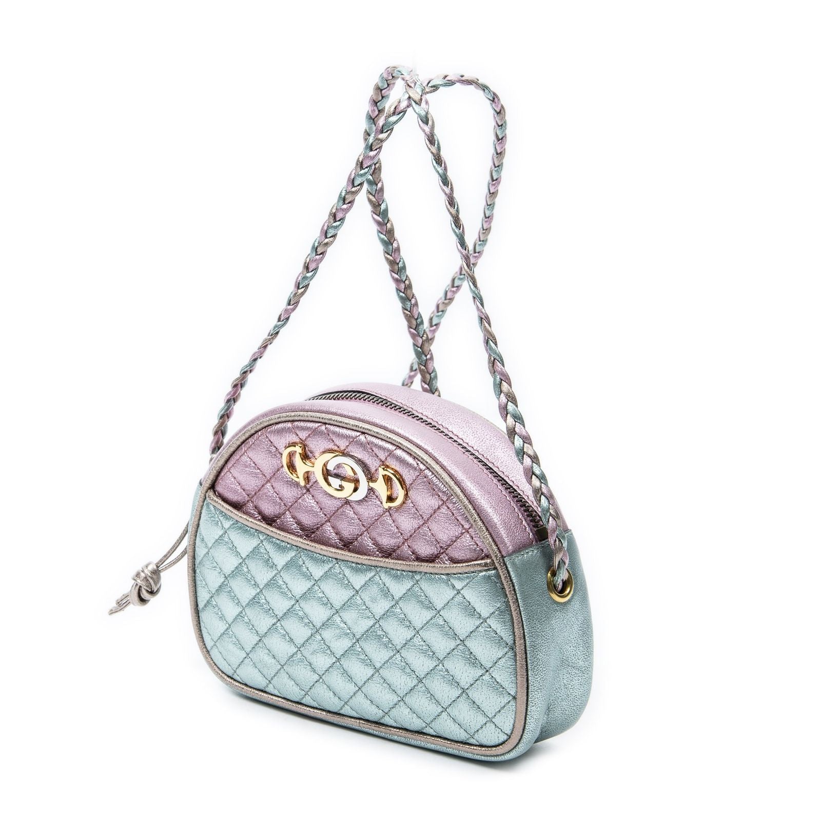 Gucci Trapuntata Mini Camera Crossbody Light Pink Light Blue Matelasse Metallic — view 2