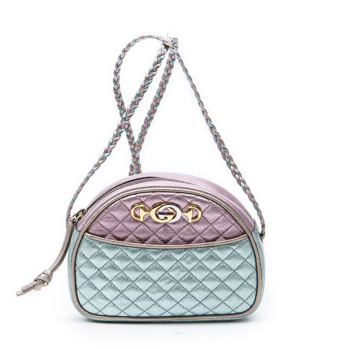 Gucci Trapuntata Mini Camera Crossbody Light Pink Light Blue Matelasse Metallic