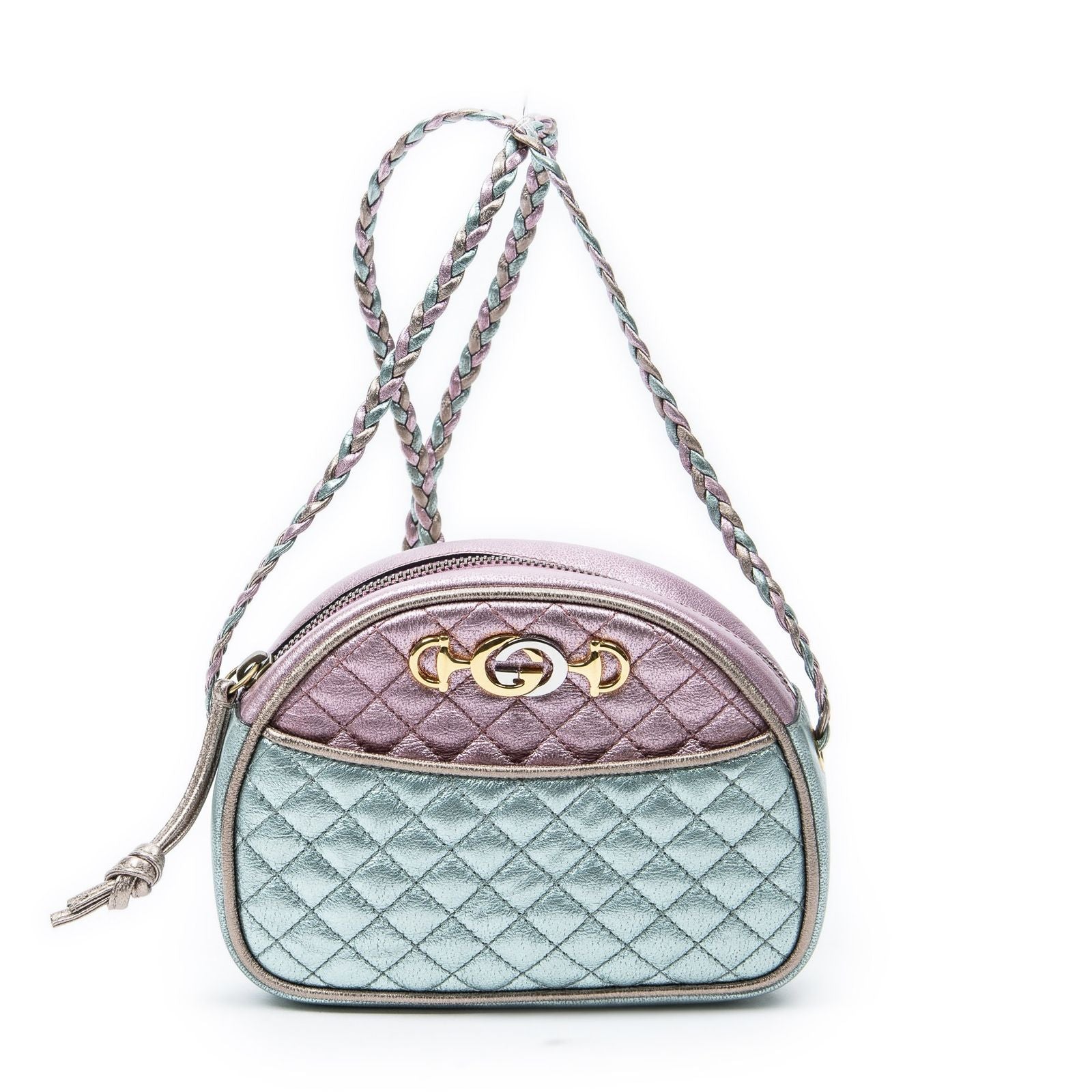 Gucci Trapuntata Mini Camera Crossbody Light Pink Light Blue Matelasse Metallic
