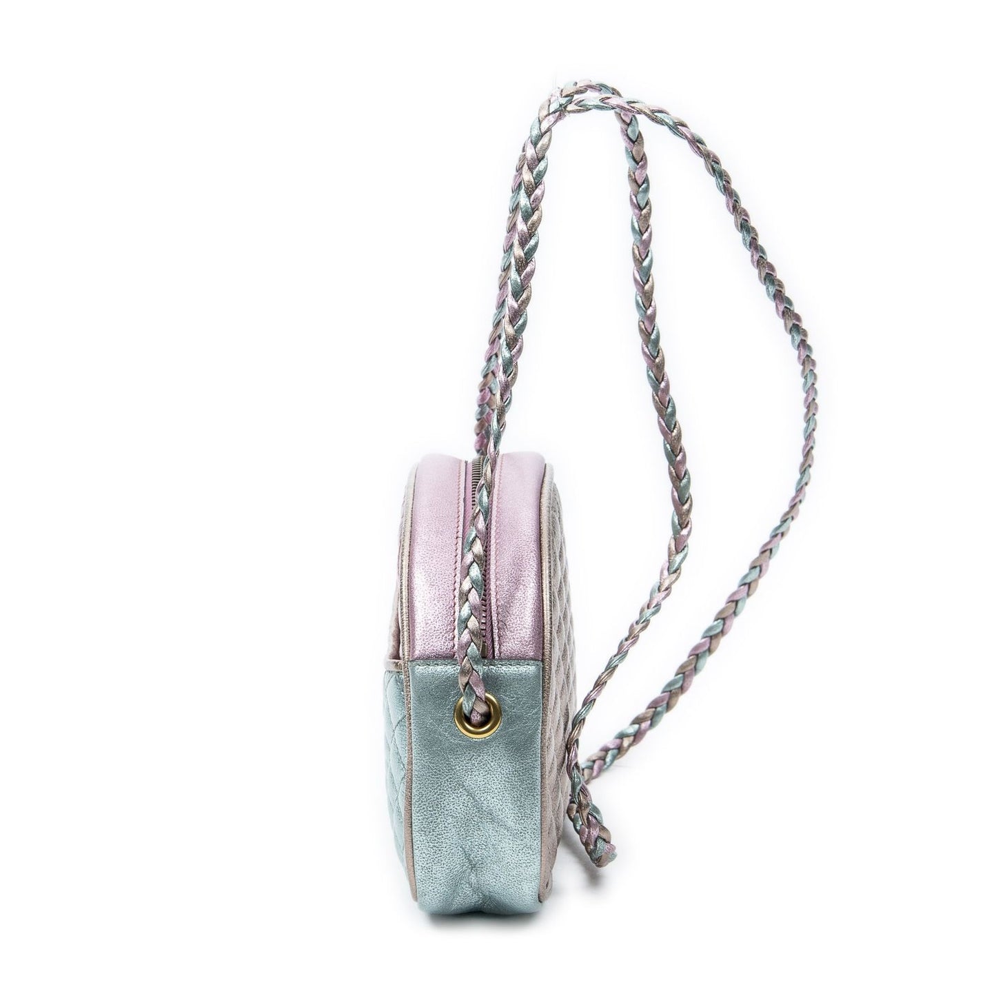 Gucci Trapuntata Mini Camera Crossbody Light Pink Light Blue Matelasse Metallic — view 3