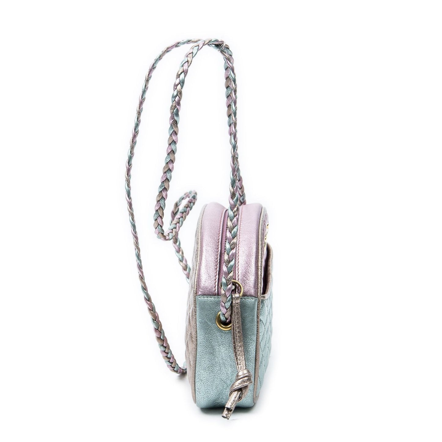 Gucci Trapuntata Mini Camera Crossbody Light Pink Light Blue Matelasse Metallic — view 4