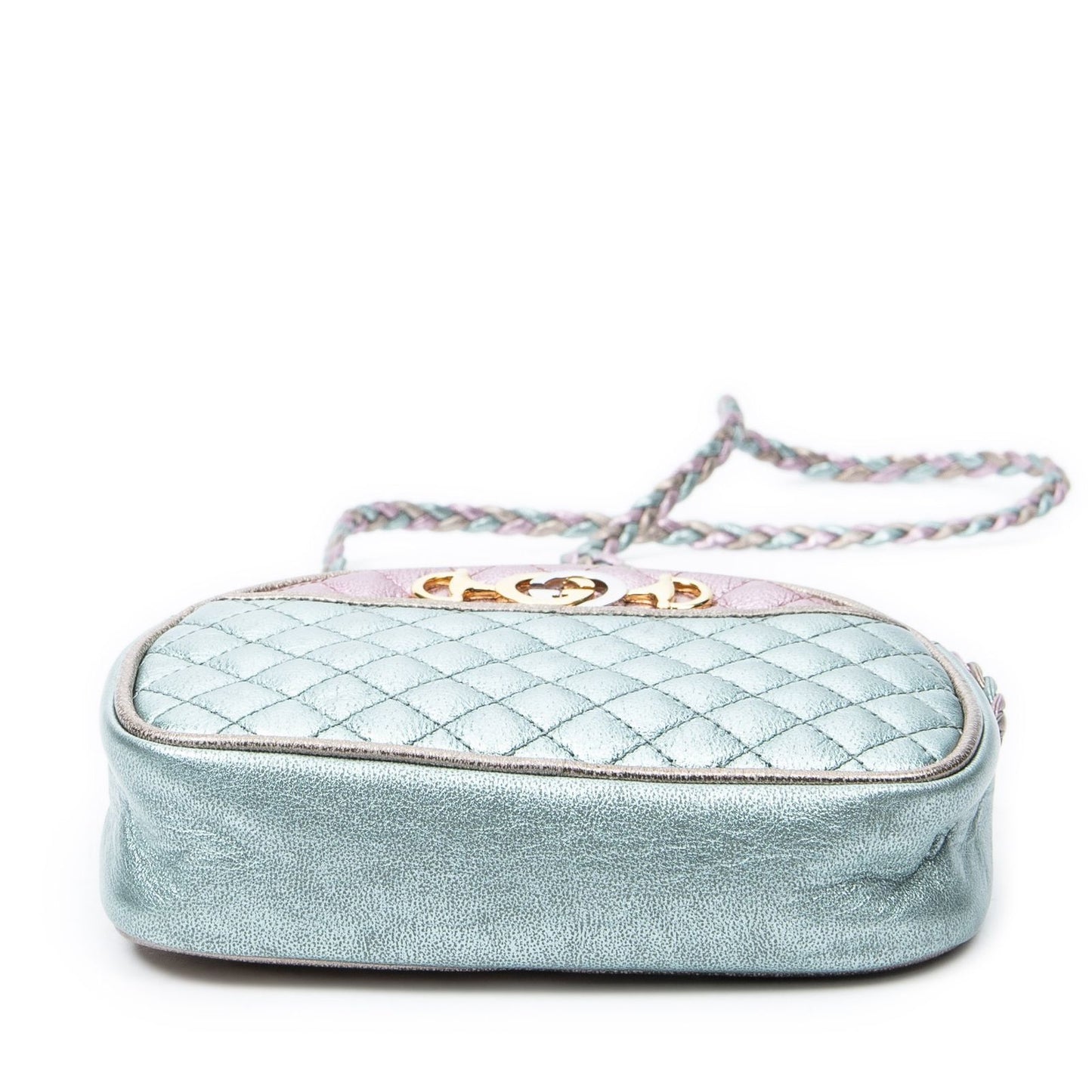 Gucci Trapuntata Mini Camera Crossbody Light Pink Light Blue Matelasse Metallic — view 6