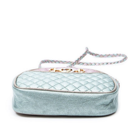 Gucci Trapuntata Mini Camera Crossbody Light Pink Light Blue Matelasse Metallic — view 6