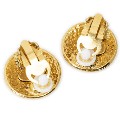 Chanel CC Logo Round Clip Type Earrings Gold Plated — view 2