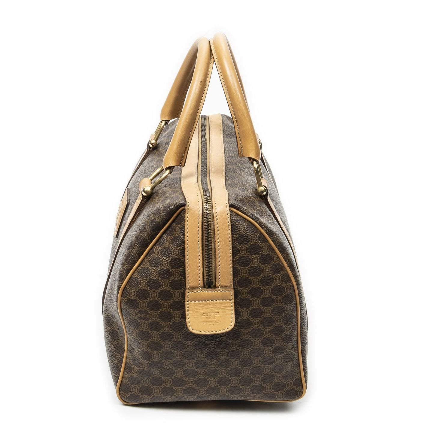 Celine Vintage Small Boston Beige Brown Macadam Canvas Shoulder Bag — view 3