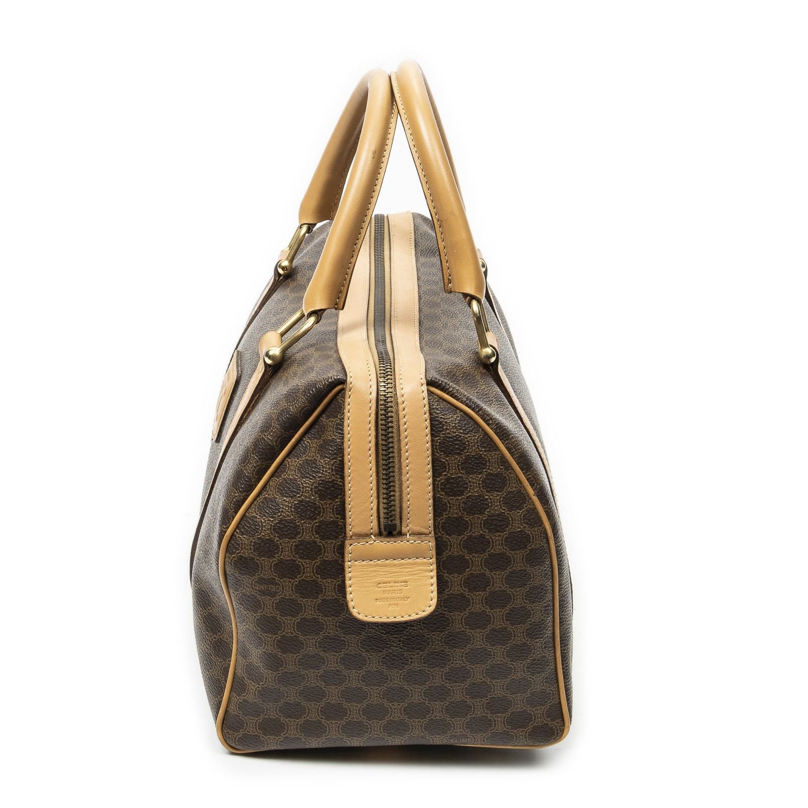 Celine Vintage Small Boston Beige Brown Macadam Canvas Shoulder Bag — view 3