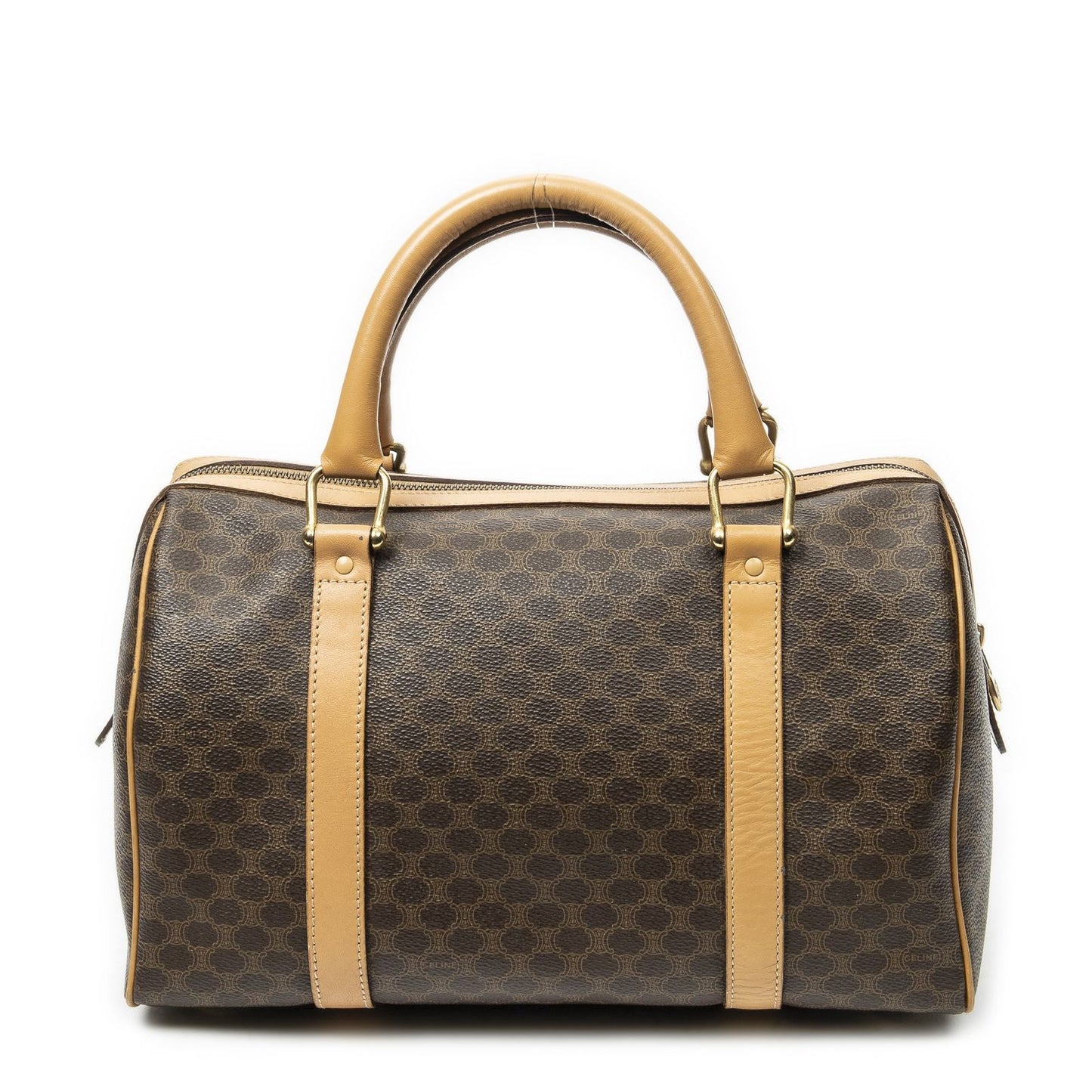 Celine Vintage Small Boston Beige Brown Macadam Canvas Shoulder Bag — view 5
